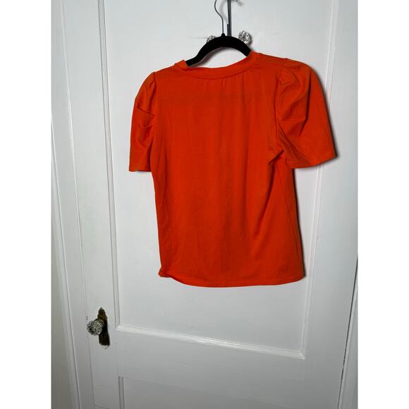 Anonyme Red Orange Crewneck Stretch Short Puff Sleeve Statement Shirt Women's XS - Picture 7 of 7